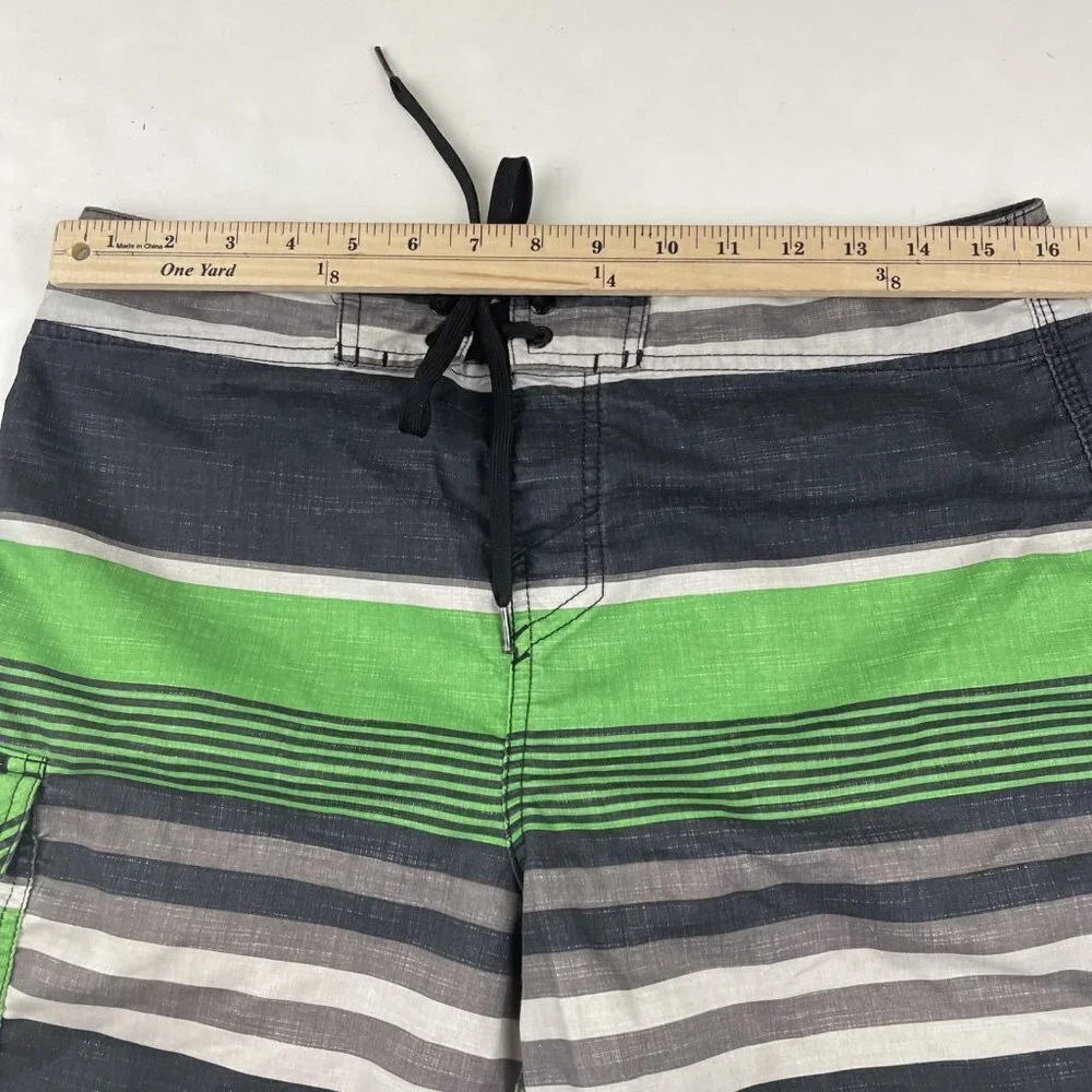 O'Neill Board Shorts Men's Size 32 Green Black Polyester Pocket Lightweight